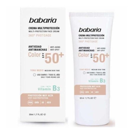 باباريا كريم وجه متعدد الحماية مع لون بدرجة متوسطة +SPF 50 – ٥٠مل Babaria Multi-Protection Face Cream SPF 50+ Color (Medium Tone) – 50ml
