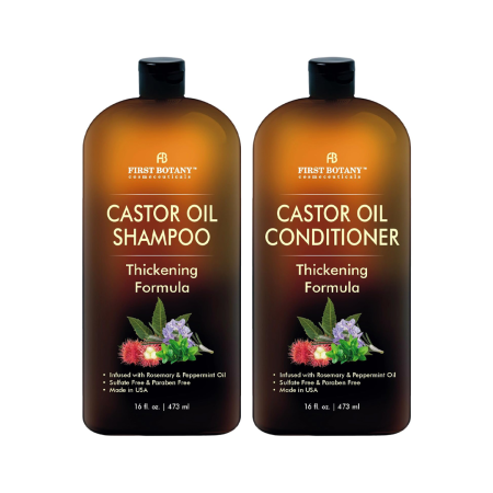 مجموعة شامبو وبلسم زيت الخروع من فيرست بوتاني 473 مل FIRST BOTANY castor oil shampoo and conditioner 473 ml