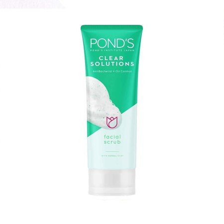Pond’s Clear Solutions Facial Scrub مقشر للوجه يحتوي على الطين العشبي ومكونات مضادة للبكتيريا بحجم 100g
