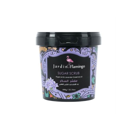 مقشر السكر برائحه زيت الاركان وزيت الخزامى الاساسي من جاردن فلامينجو بحجم 600غ - sugar scrup arganoil &lavender essential oil 600g