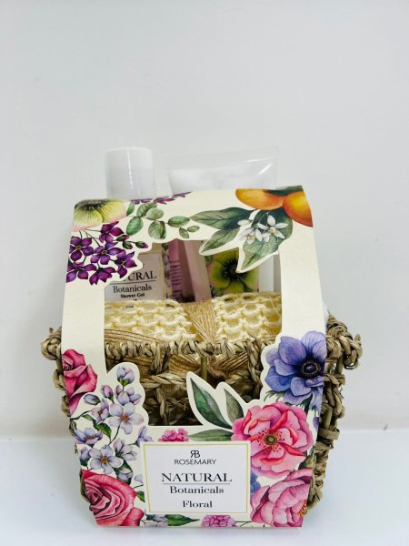 A personal care package consisting of 3 pieces with a natural rose scent