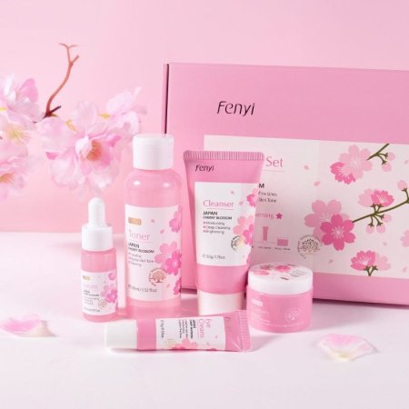 Gift Fenyi Japan Cherry Blossom Skincare Set 5pcs Moisturizing Hydrating Nourishing Skincare