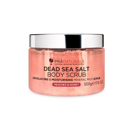 مقشر الجسم بملح البحر الميت من PRA Naturals  بنكهة الخوخ والعسل 500غم - PRA Naturals Dead Sea Salt Body Scrub Peaches & Honey