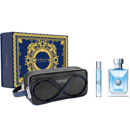 مجموعة عطور فيرزاتشي بور أوم للرجال 3 قطع -  Versace Pour Homme Eau de Toilette 3Piece Gift Set for Men