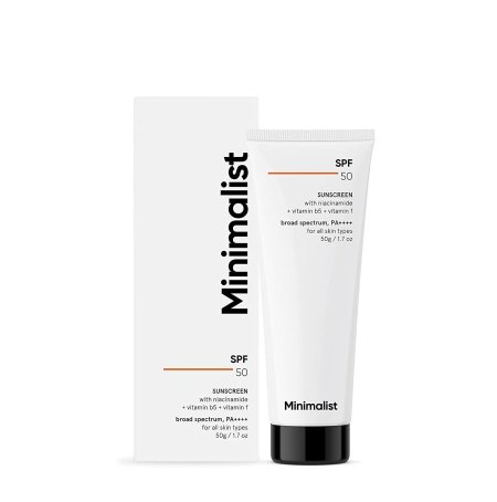 كريم واقي الشمس مينيماليست بعامل حماية SPF 50 مع النياسيناميد وفيتامين B5 وفيتامين F ٥٠غم - Minimalist Sunscreen SPF 50 with Niacinamide, Vitamin B5 & Vitamin F