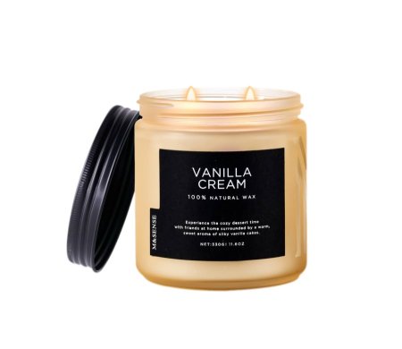 إم آند سينس شمعة معطرة برائحة فانيلا كريم كبيرة في زجاج مع فتيلين، 330 غرام -M&SENSE Vanilla Cream Scented Candle