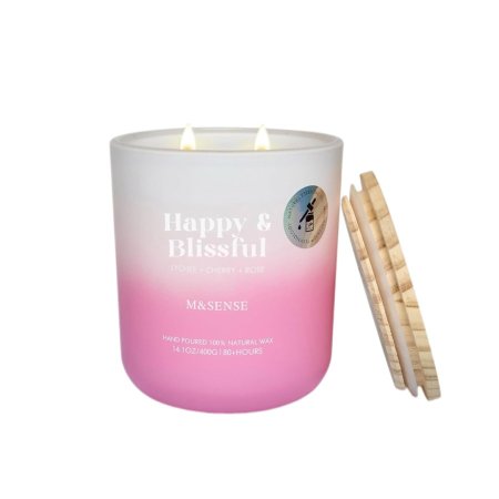 إم آند سينس شمعة معطرة هابي آند بليسفول برائحة الليتشي والكرز والورد، 400 غرام -M&SENSE Happy & Blissful Scented Candle (Lychee, Cherry & Rose), 400 g Large
